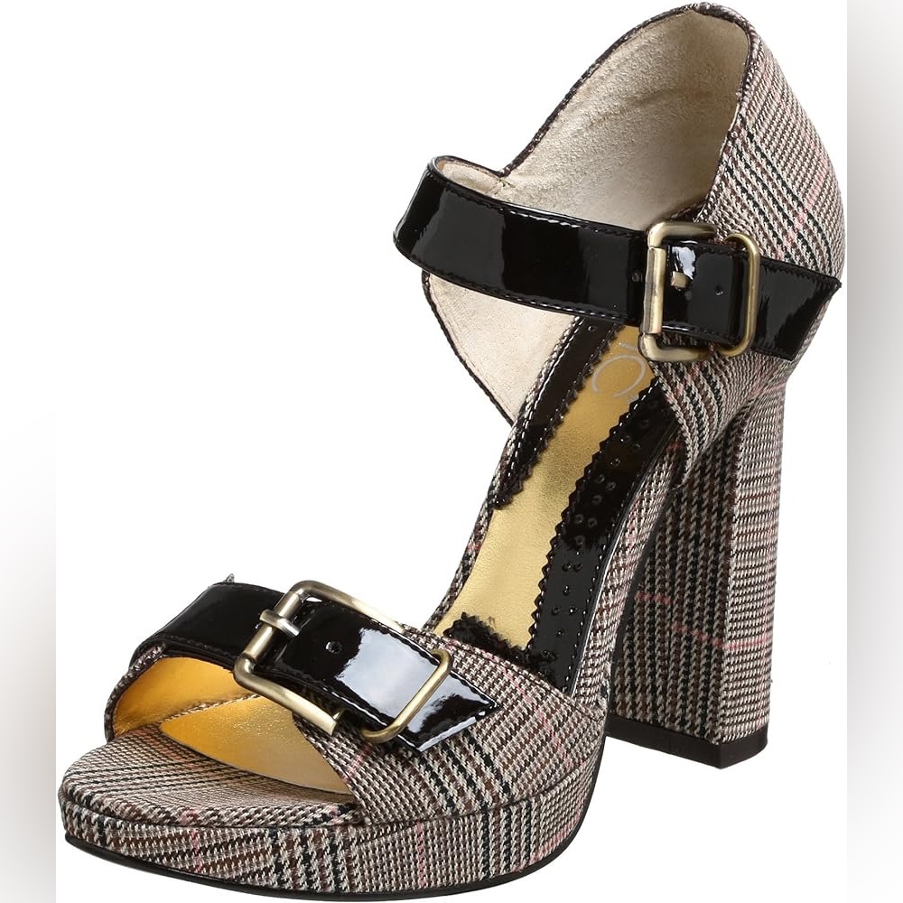 Brown plaid houndstooth Zinc platform heels 9